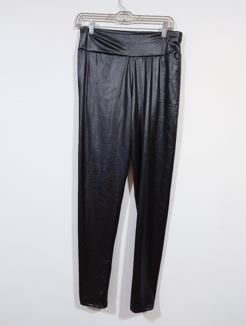 Faux Leather Leggings 2X High Waist Stretch Black Shiny Pants NWT